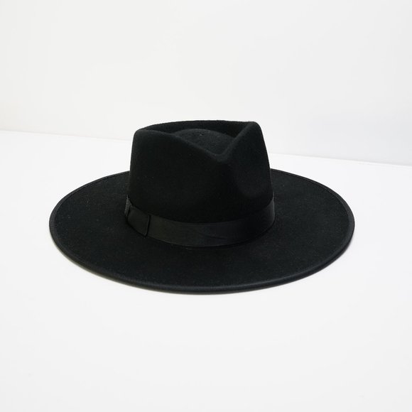 Black Wide Brim Fedora With Gross Grain Ribbon